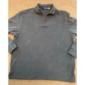 Polo Ralph Lauren Sweater Mens 2XL Gray Cotton 1/4 Zip Mock Neck Pullover